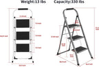 3-Step Ladders Folding Step Stool with Anti Slip Pedal and Handgrip Portable Sturdy Ladder for Home & Office 330 Lbs White