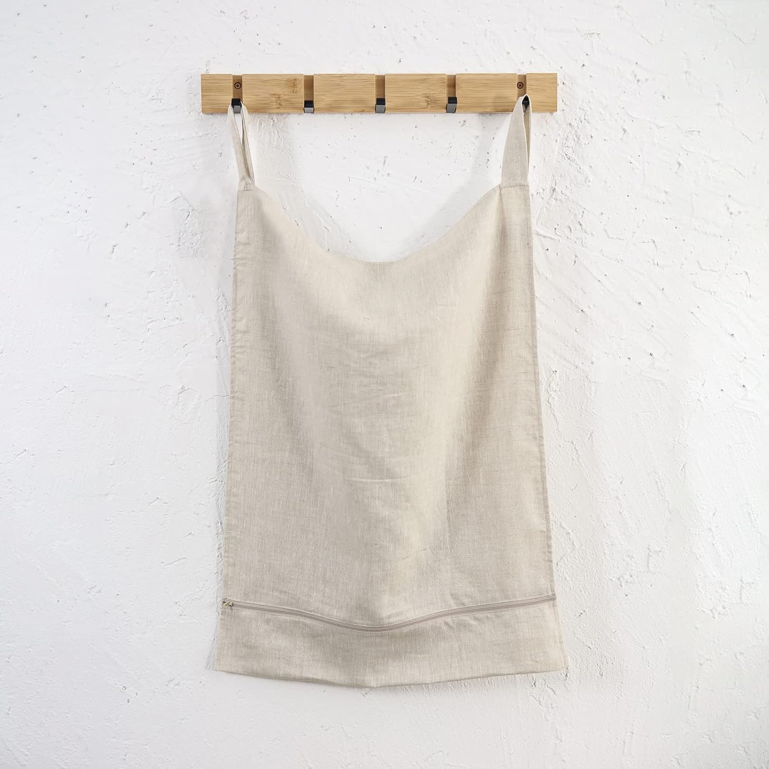 Linen Hanging Laundry Bag, 100% Linen Over The Door Laundry Hamper with Buttons and Zipper, Space Saving Door Hampers for Laundry Dirty Clothes Home Travel, Linen