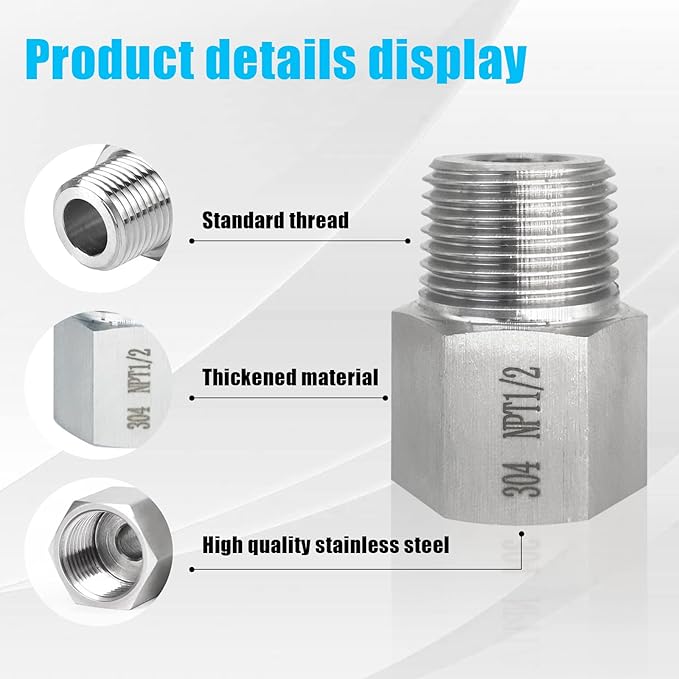 2 pieces Npt1/2 Female to Npt1/2 Male Reducer,1/2NPT Fittings Water pipe Adapter, Fabricate of 304 Stainless Steel