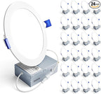 Ensenior 24 Pack 6 Inch LED Recessed Ceiling Light, Dimmable, 3000K Warm White, 1200LM 12W 120V, High Brightness Canless Wafer Downlight - ETL&FCC&IC