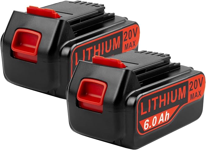 ARyee LB2X4020 6.0Ah 20V Lithium Battery for Black and Decker 20Volt Max LBXR20 LB20 LBX20 LBXR2020 LBX4020 LB2X4020-OPE LBXR20-OPE LBX4020 LST220 Cordless Power Drill Tools (2pcs 20V 6Ah Battery)