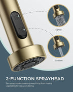 FORIOUS Gold Kitchen Faucet with Pull Down Sprayer, Stainless Steel Commercial Single Handle Classic Spring Pull Out Sink Faucet for Pot Filler, Farmhouse Camper Bar Laundry Room