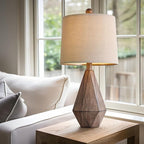 PoKat 20.25" Retro Farmhouse Table Lamp Set of 2 - Living Room & Bedroom Rustic Linen Bedside Nightstand Lamps for Kids, Study, Office - Resin, Suitable for Small Places