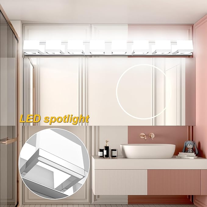 Tipace 8 Lights Modern LED Chrome Vanity Light for Bathroom Wall Light Up and Down LED Bathroom Light Fixtures Over Mirror(White Light 6000K)