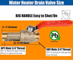 WHK Water Heater Drain Valve 3/4"MIP X 3/4" Male GHT Connection to drain or Flush Hot Water Heater Faster and Easy Big Full Port (Lead-Free Brass,2 Inch Shank with Long Handle,Straight)