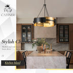 Modern Chandelier 24" Black Gold Industrial Drum Light Fixture 6-Light Metal Hanging Chandelier for Living Dining Room Foyer Entryway Kitchen