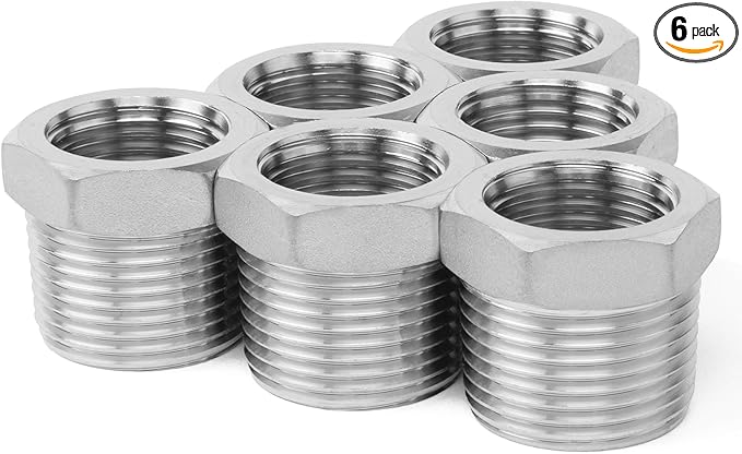 ChillWaves 304 Stainless Steel Pipe Fitting, Reducer Hex Bushing 3/4" NPT Male x 3/8" NPT Female Thread Adapter(6-PACK)