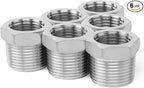 ChillWaves 304 Stainless Steel Pipe Fitting, Reducer Hex Bushing 1/2" NPT Male x 1/8" NPT Female Thread Adapter(6-PACK)