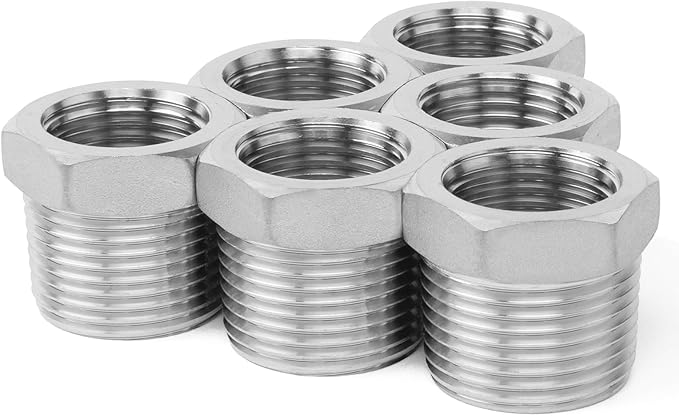 ChillWaves 304 Stainless Steel Pipe Fitting, Reducer Hex Bushing 3/8" NPT Male x 1/8" NPT Female Thread Adapter(6-PACK)