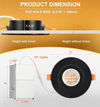 Cloudy Bay Eyeball 5 Color 4 inch Gimbal LED Recessed Light with Junction Box,9.5W CRI90+ 2700K/3000K/3500K/4000K/5000K Selectable,Dimmable Canless Ceiling Spot Light,Damp Location,Black,Pack of 6