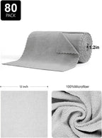 80 Pack Microfiber Cleaning Cloth Roll,Lint Free Rags & Tear Away Reusable Towels Washable Scratch,Ultra Absorbent Dish Rags(12" x 12") for Car Kitchen Home Garage-Light Gray
