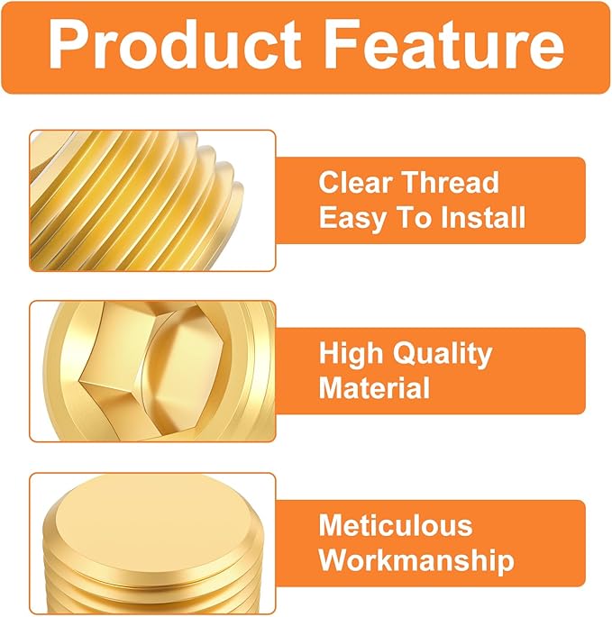 GASHER 30Pcs Brass Hex Plug Pipe Fitting, 1/4" NPT Male Pipe Plug Fitting For Closing The End Of Pipe