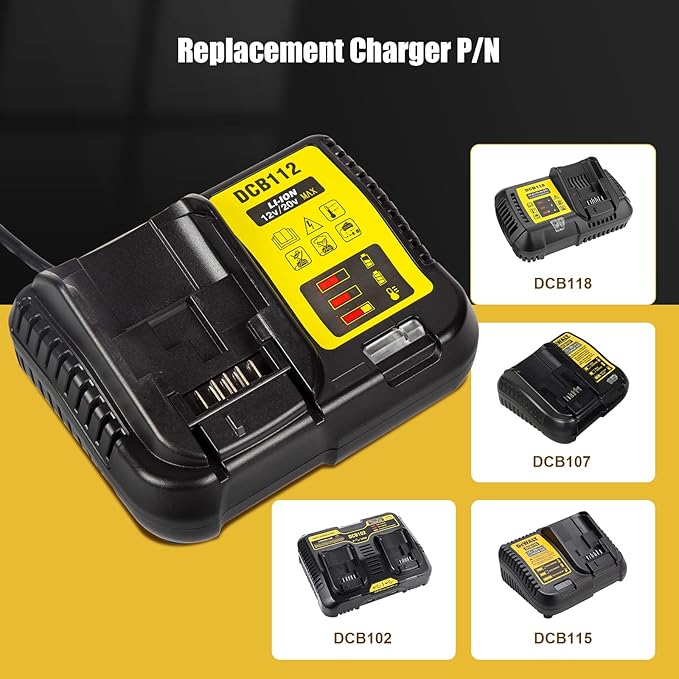 DCB112 20V MAX Battery Charger Replacement for Dewalt Battery Charger, Compatible with Dewalt 12V-20V Battery(Black)