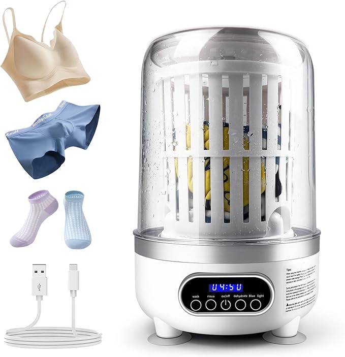 Underwear Washer, Portable Mini Washer, Spin-Dry & UV, 3 Liter Capacity/4000 mAh Battery, Type-C