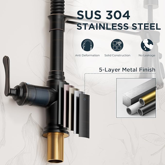 FORIOUS Rustic Kitchen Faucet with Pull Down Sprayer Oil Rubbed Brown, 3 Modes Stainless Steel High Arc Vintage Spring Sink Faucet 1 or 3 Holes for Pot Filler, Farmhouse Camper Wet Bar