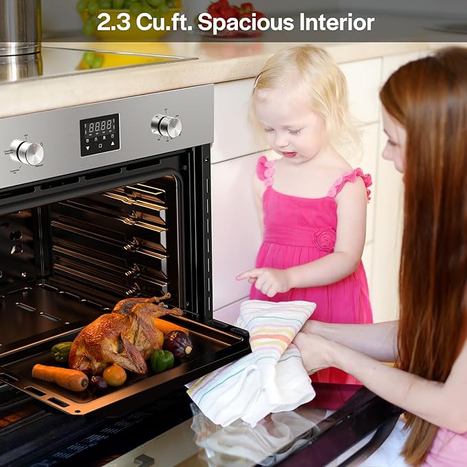 Empava Single Liquid Propane Gas Wall Oven 24 in. 2.3 cu. Ft. Bake Broil Rotisserie Functions with Mechanical Controls and Digital Timer and Convection Fan in Stainless Steel, Silver, 24inches