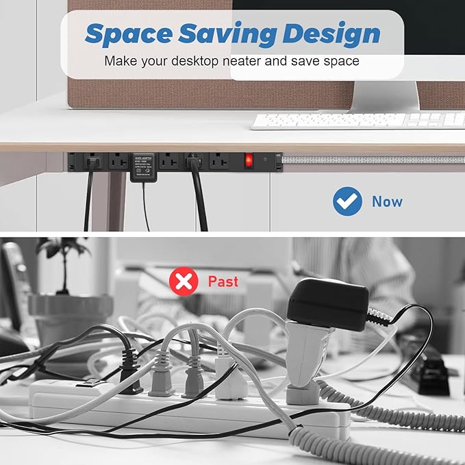 HEZI 20 Amp Power Strip with 5-20P/T- Plug, Heavy Duty High Amp Metal Surge Protector, Mountable Industrial Power Strip with 6AC Outlets(5-20R) and Circuit Breaker, 10FT 12AWG Extension Cord