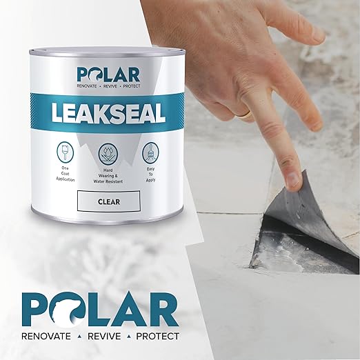 Polar Specialist Coatings Clear Leak Fix Paint - 35 oz - One Coat Waterproof Sealant with Reinforced Fibers, Instantly Seals Leaks & Cracks for Roofs, Drainpipes and Gutter Repairs for Exterior Use