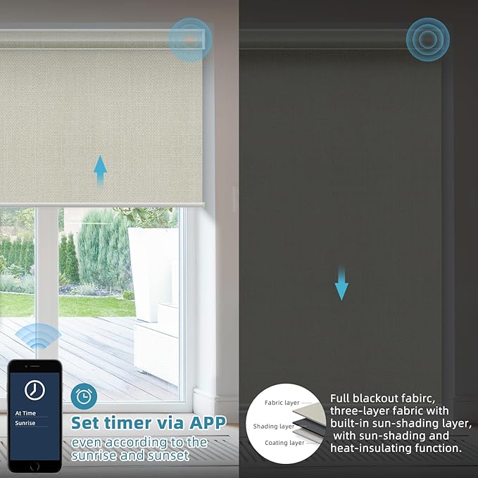 SmartWings Motorized Smart Blinds with Remote, Custom Automatic 100% Blackout Roller Shade Compatible with Alexa/Homekit/Google, Electric Smart Blinds for Indoor Windows, Vigor Cream