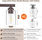 3-Light Bathroom Light Fixtures, 19" Modern Vanity Lights Over Mirror with Clear Glass Shades, Brown Light Fixture, Classic Wall Light Fixture for Mirror Living Room Cabinet Bedroom Porch
