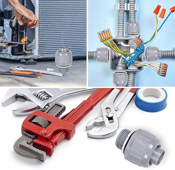 Liquid Tight Connector 1/2 in - Non-Metallic Electrical Conduit Fittings, UL Listed PVC Conduit Fitting (Straight, 8 Pack)