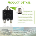 20A Manual Reset Push Button Circuit Breaker 125/250V AC 50V DC Thermal Overload Protector with Quick Connect Terminals and Waterproof Button Caps Assortment Kit(Pack of 1 pcs)