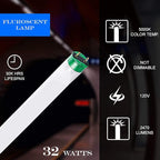 DYSMIO Case of 30 48 inch 32 Watts T8 High CRI Fluorescent Tube Light eco- Friendly Replacement Bulbs with Alto II Technology- 30 Pack, 5000K - Natural Light
