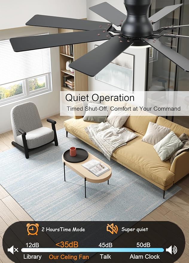 52 inch Ceiling Fan with Light, 6 Speeds Reversible Low Profile Ceiling Fan with Light and Remote/APP Control, 3 Color Temp+Dimmable RGB, 8 Blades, Flush Mount Quiet Ceiling Fans, Brown