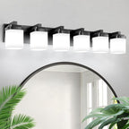 6-Light Black Bathroom Light Fixtures, E26 Base Vanity Lights for Bathroom Mirror Lamp with Milky White Square Glass Shade, Modern Wall Sconce Light Kitchen Light Fixtures Led Vanity