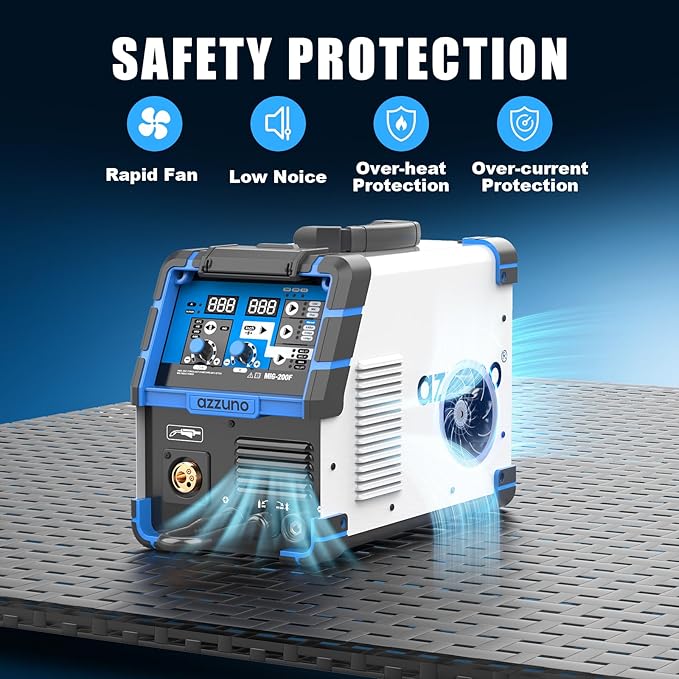 AZZUNO 200A MIG Welder,110V/220V Dual Voltage multiprocess welder,Gas Gasless MIG Welding Machine,4 in 1 Flux MIG/Solid Wire/Lift TIG/Stick ARC Welder (Grey)