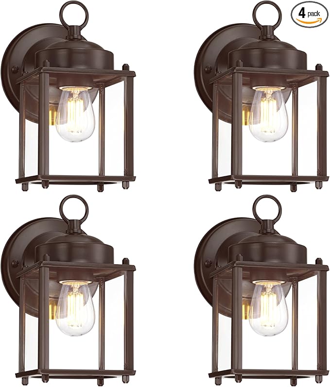 GRUENLICH Outdoor Wall Sconce, Exterior Wall Lighting Fixtures with Clear Glass, Front Porch Lighting, Outdoor Lights for Patio, Doorway, Bronze, 4 Pack