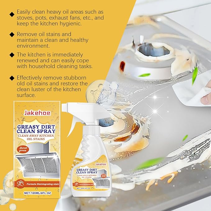 Greasy Dirt Clean Spray, Degreaser Cleaner Heavy Duty, Kitchen Cleaner, All Purpose Stain Removal Cleaners, Oven And Grill Cleaners Clean Up Kitchen Oil Stains(2, pcs-120ml)