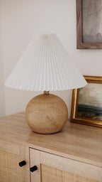 JONATHAN Y JYL1145B Aksel 17.25" Coastal Scandinavian Resin/Iron Sphere LED Table Lamp with Pleated Shade and Pull Chain, Beige Wood Finish/White, for Entry Console, Bedroom, Living Room