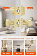 Haidms Brushed Gold Door Knob with Deadbolt, Zinc-Alloy Gold Exterior Door Knobs, Heavy Duty Brass Front Door Knob and Deadbolt Set(2 Pack)