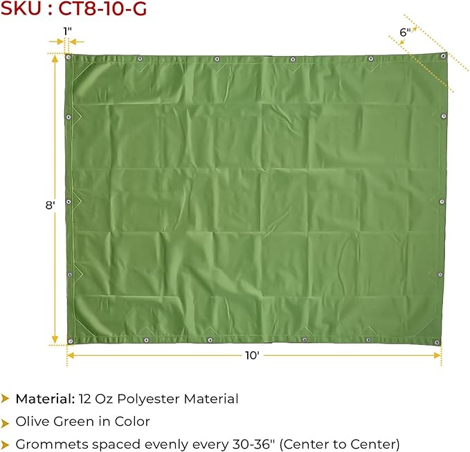 Mytee Products 8' x 10' Green Canvas Tarp 12oz Heavy Duty Water Resistant
