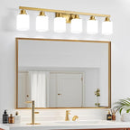 Brushed Gold Bathroom Vanity Light,6-Light Bathroom Light Fixtures with Square Frosted Glass,Gold Bathroom Wall Lamp Sconces for Mirror Bedroom,Living Room Hallway,E26