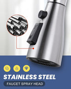 Metal Kitchen Faucet Head Replacement: 3-Function Pull Down Spray Nozzle with 9 Adapters, Sink Sprayer Replacement Compatible with Moen, Delta, American Standard Faucets, Brushed Nickel