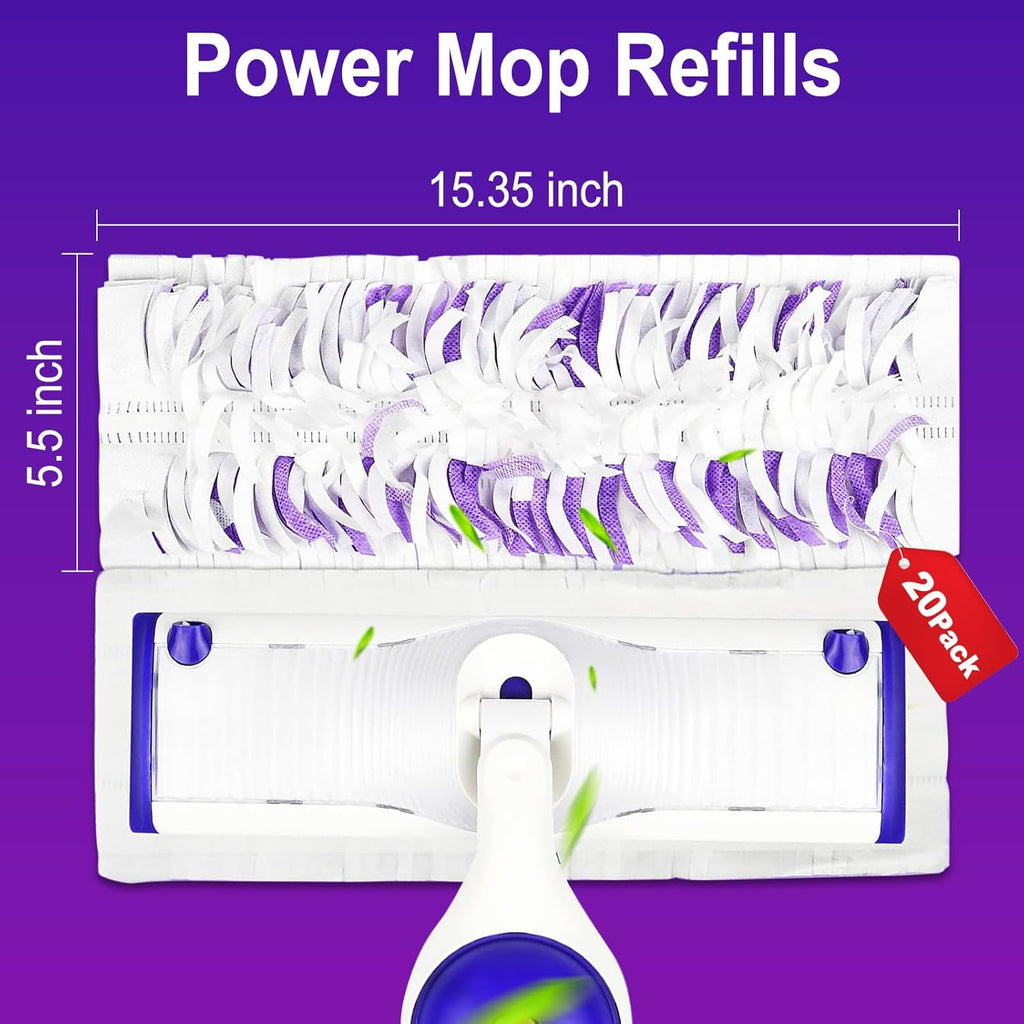 20 Count Power Mop Pads Refills for Swiffer Power Mop Pads,Compatible with Swiffer Power Mop Refills Replacement Disposable Power Mopping Pads Refills for Multi-Surface Floor Cleaning