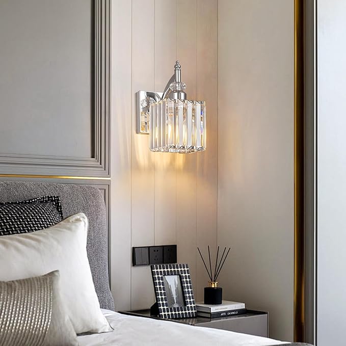 Modern Wall Sconces Set of Two Chrome Wall Sconces Indoor Wall Lamp Crystal Wall Light Wall Mounted Room Sconce Wall Lighting Bathroom Vanity Light Fixtures