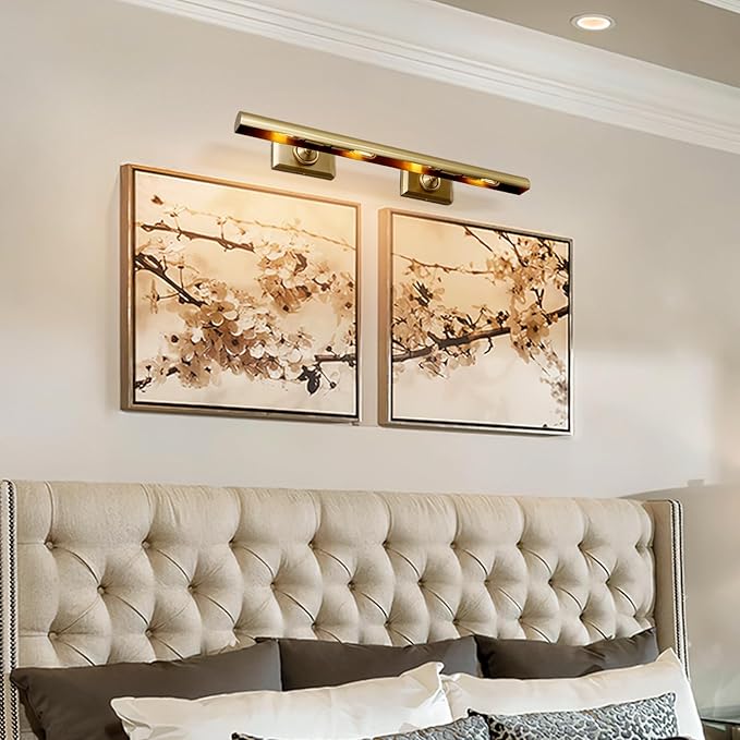 Picture Light, 30in Hardwired Picture Lights for Wall, Dimmable Wall Sconces Poster Light, Brass 4 Lighting for Paintings Frames Art Display Gallery Bedroom Living Room-Included Bulbs(Gold)