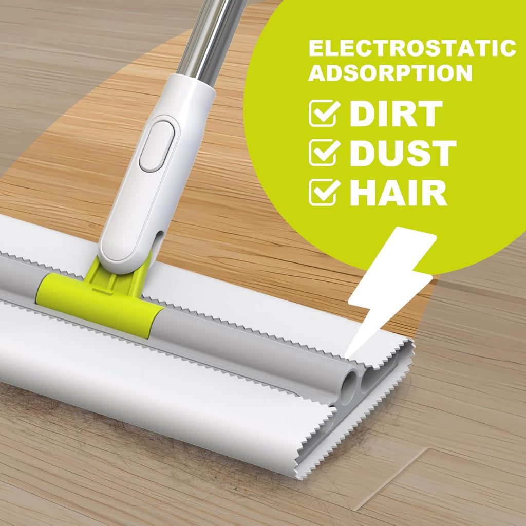 Dust Mop for Floor Cleaning - Microfiber for Hardwood, Laminate, Tile - Stainless Steel Handle, Reusable, Dry and Wet Use - 1 Mop + 10 Pads