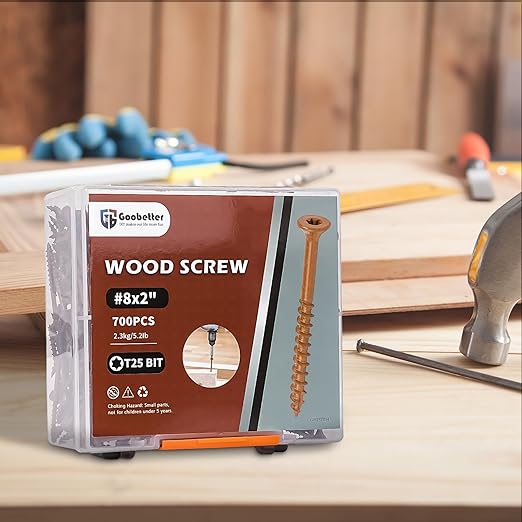 Wood Screws 2 Inch, 700 Pcs #8 x 2 Deck Exterior Screws for Wood, Construction Fence Screws, Rust Resistant, T25 Star Bits Included, Brown
