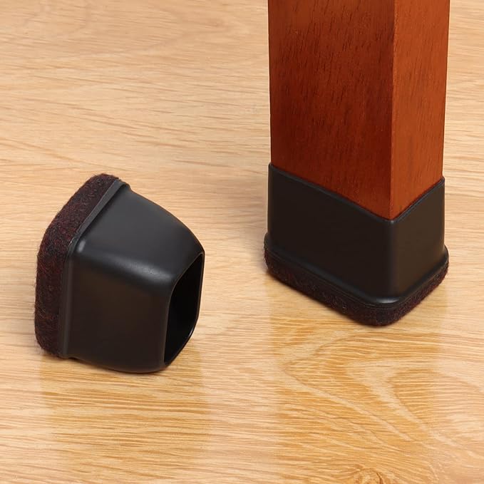 Ezprotekt 16 Pcs Rectangle Silicone Chair Leg Floor Protectors, Felt Rectangle Black Furniture Leg Cap Covers for Chair Table Desk - Anti- Scratches (Fit L :1.3-1.7", W: 0.9-1.2")