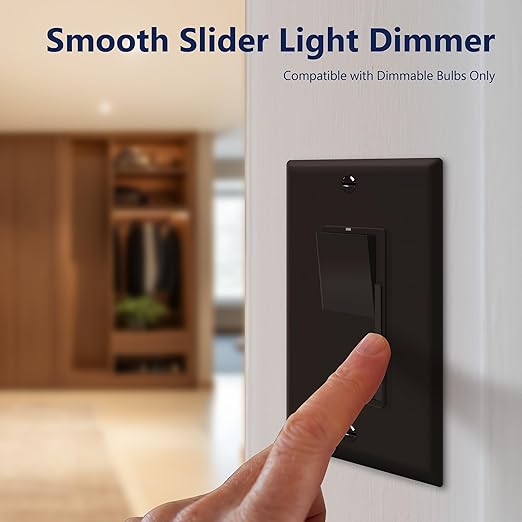 LIDER Dimmer Paddle Switch for Dimmable 300W LED/CFL Lights, 1-Pole or 3-Way, 120 V, Modern Upgrade, UL Listed, Wall Plate Included, Brown
