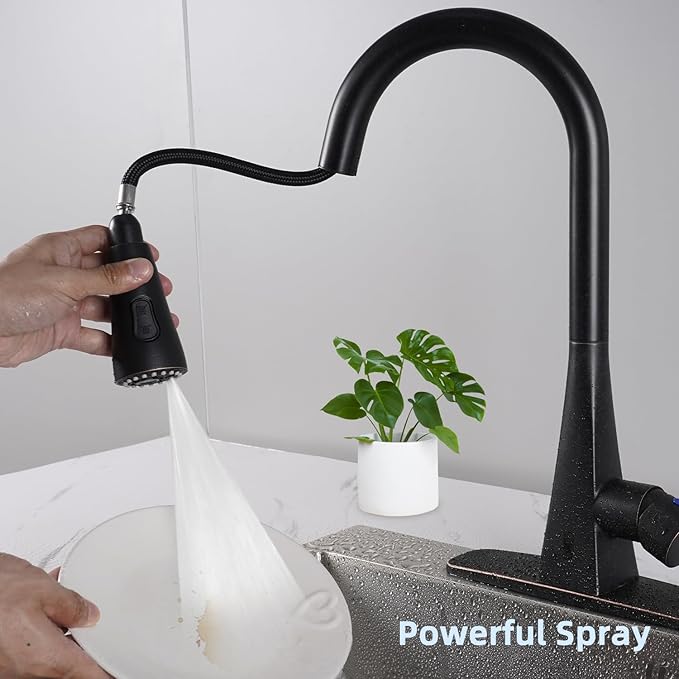 iFealClear Unversal Metal Kitchen Faucet Head Replacement, 3 Modes Pull Down Kitchen Sink Sprayer Head, Compatible with Moen, Delta, American Standard Faucets, 15 Adapters, Oli Rubberd Bronze