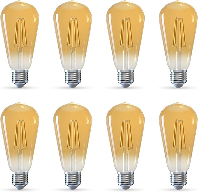 Jensense Edison LED Light Bulbs E26 Bulb 60 watt Equivalent Dimmable Light Bulbs 2300K Warm White (Amber Glass) Vintage 7W Edison Bulbs 110V 120V 800 Lumen CRI90, 8 Pack