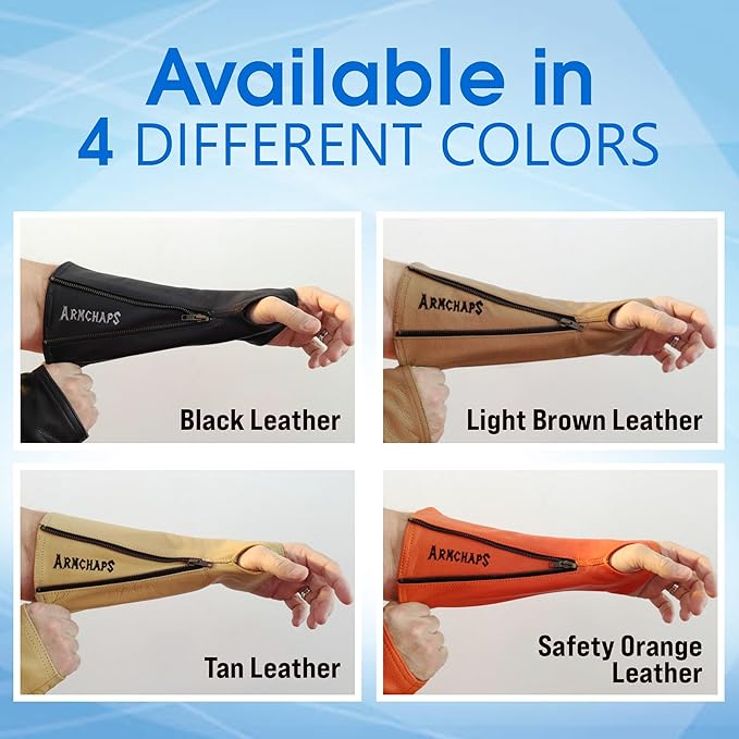 Arm Chaps Leather Protective Sleeves Arm Guard - Prevent Cuts, Scratches & Bruises - Genuine Cowhide - Ideal for Gardening & Construction - Left & Right Form-Fitting. Orange (1 Pair/X-Small).