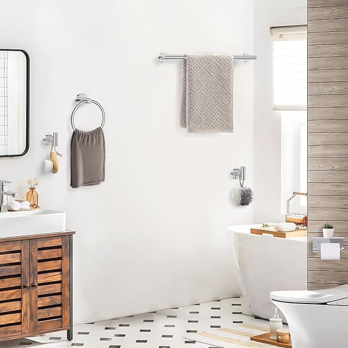 TQKAG 5 Piece Bathroom Towel Bar Holder Sets Polished Chrome Bathroom Hardware Set Stainless Steel Toilet Paper Holder with Shelf Bathroom Accessories Kit Wall Mounted