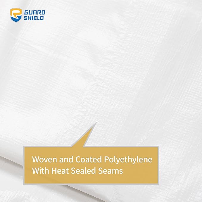 GUARD SHIELD Heavy Duty Tarp 12x24 Feet White Multi Purpose Thick Waterproof Poly Tarp Cover 10mil