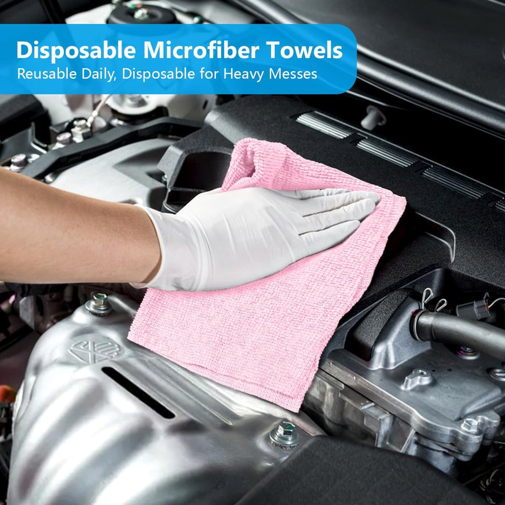 GLIMGLINT Microfiber Cleaning Cloth, 100 Pack Shop Towels, Lint-Free, Ultra Absorbent Reusable or Disposable Microfiber Cloths for Kitchen, Car, Cleaning Rags, 11" x 9", Red